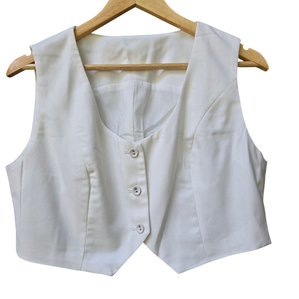 NWT Commense Womens 2-Piece Set L White Vest & Wide-Leg Pants Asymmetrical Front - Picture 3 of 12